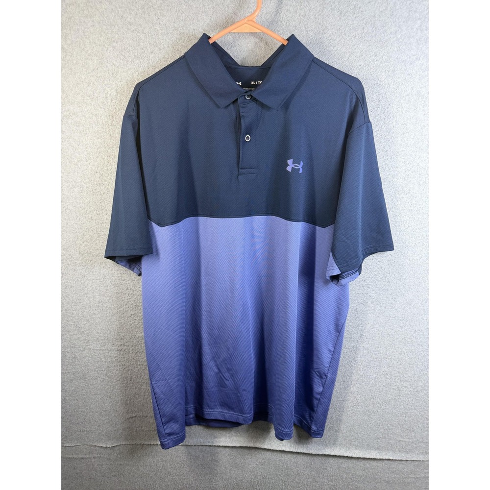 Under Armour Shirt Mens XL Blue HeatGear Performance Polo Golf Colorblock Logo